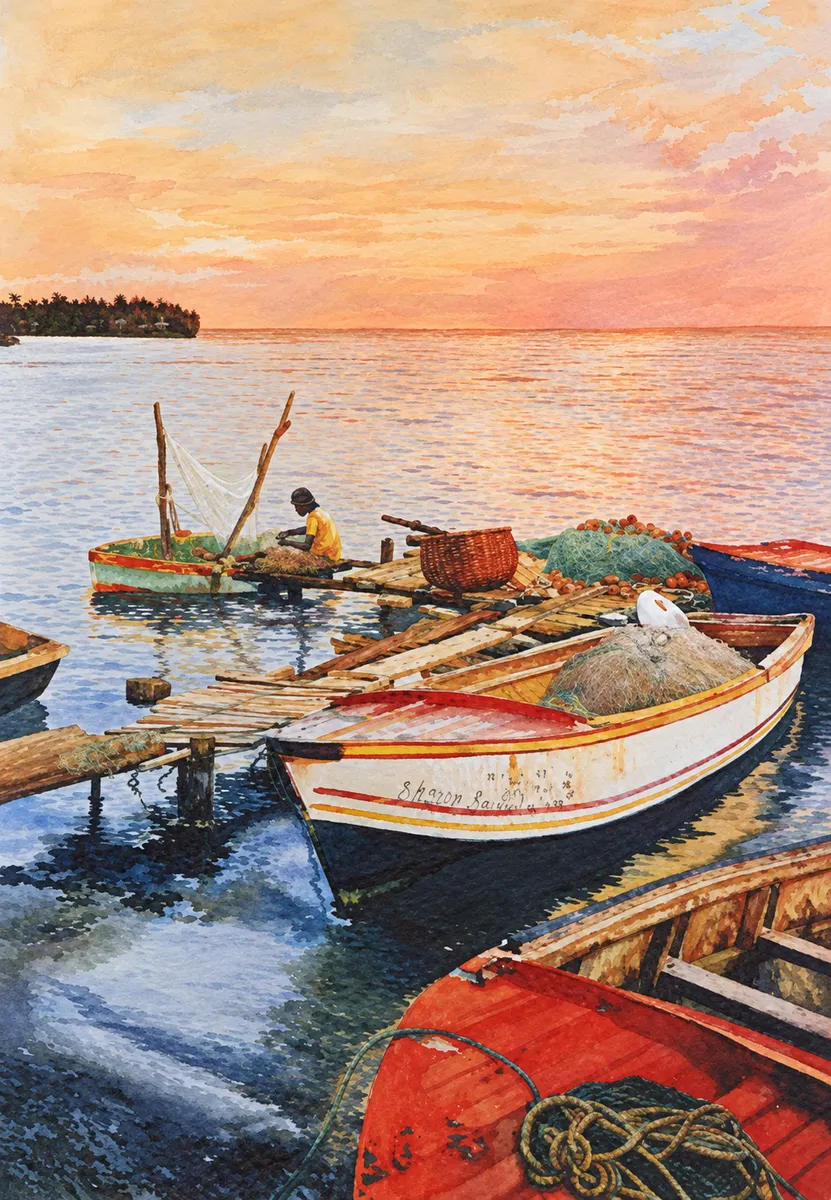Fishing boats in a harbour.