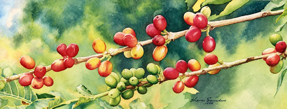 Coffee berries on branches.