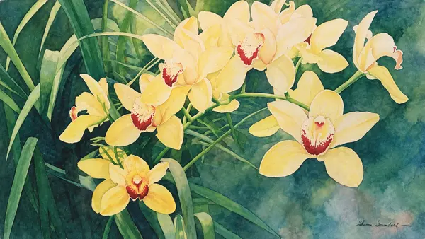 Pale yellow orchids.